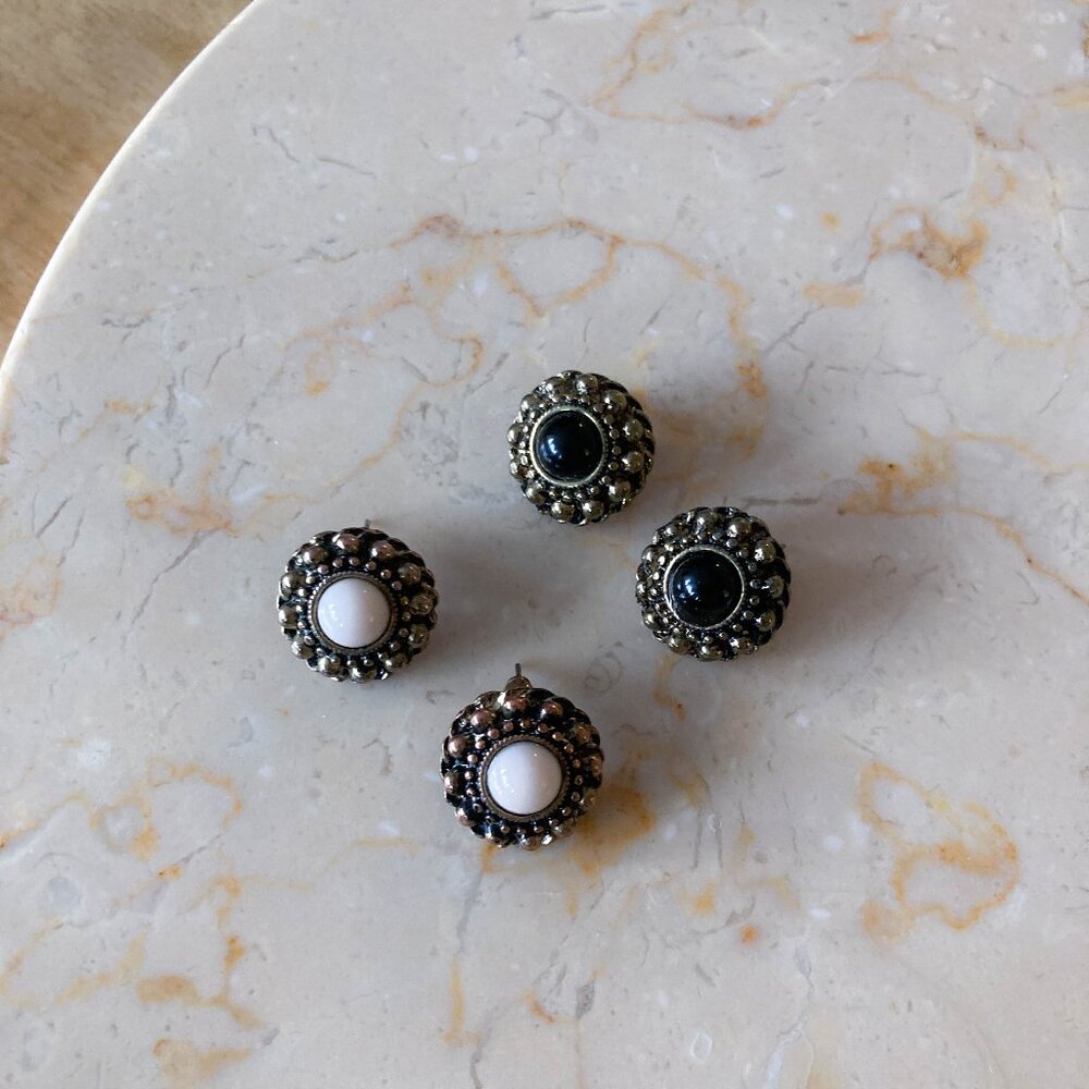 Set of Vintage-Inspired Beaded Edge Stud Earrings
